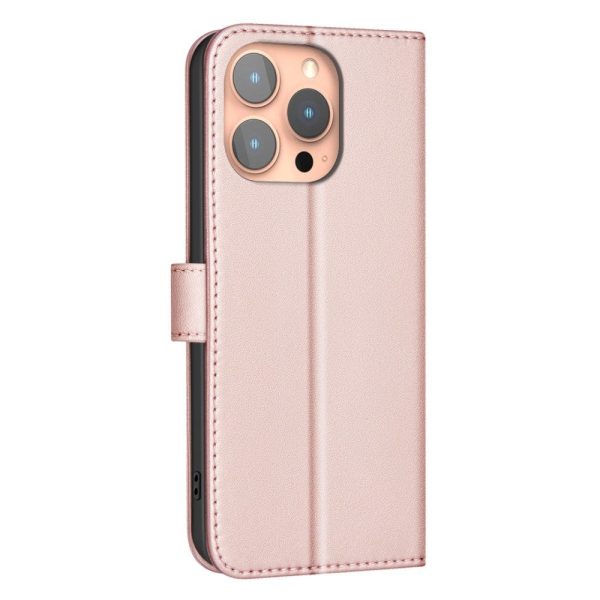 iPhone 16 Pro Ternet Læder Flip Cover m. Pung & Strop - Rose Gold For Discount