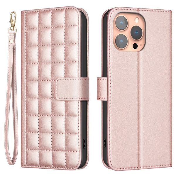 iPhone 16 Pro Ternet Læder Flip Cover m. Pung & Strop - Rose Gold For Discount