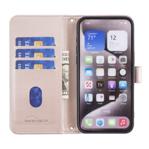 iPhone 16 Pro Ternet Læder Flip Cover m. Pung & Strop - Rose Gold For Discount