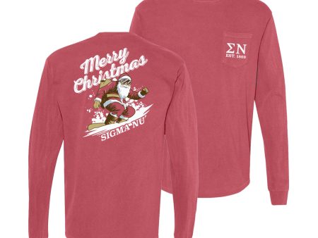 New! Sigma Nu Comfort Colors Holiday Shredding Santa Long Sleeve Tee Online now