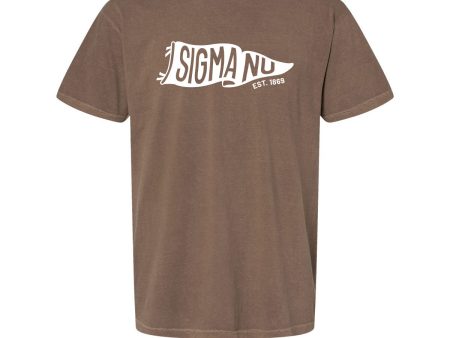 New! Sigma Nu Comfort Colors Brown Pennant Short Sleeve Tee For Discount