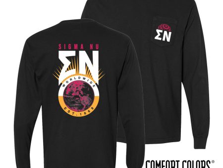 New! Sigma Nu Comfort Colors Retro Worldwide Long Sleeve Tee Hot on Sale