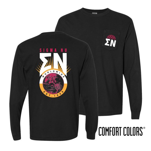 New! Sigma Nu Comfort Colors Retro Worldwide Long Sleeve Tee Hot on Sale