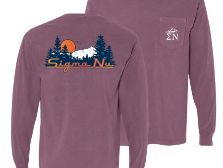 Sigma Nu Comfort Colors Berry Retro Wilderness Long Sleeve Pocket Tee For Cheap