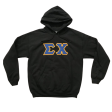 Sigma Chi Stitched Letter Hoodie | Black | Dark Royal with Gold Border Hot on Sale