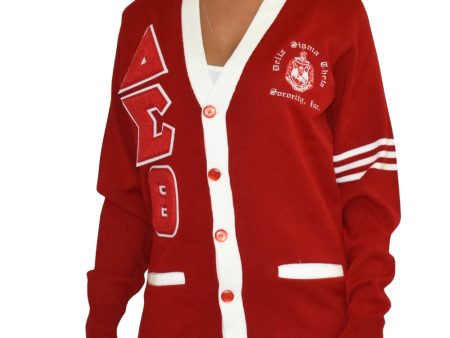 DST Cardigan Red with White Trim (Chenille Lettters) Online Hot Sale