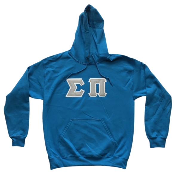 Sigma Pi Stitched Letter Hoodie | Sapphire | Gray with White Border Fashion