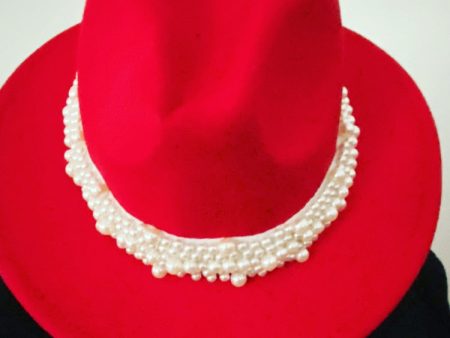 Brushed Velvet Trim Fedora with Pearls For Cheap