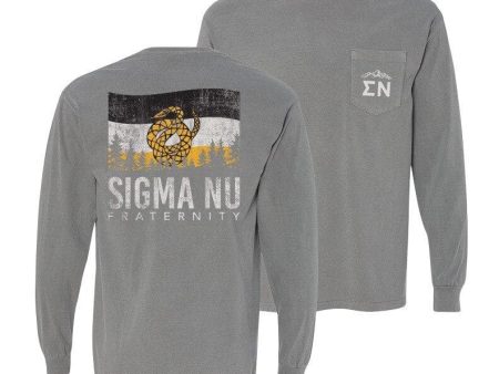 Sigma Nu Gray Comfort Colors Flag Long Sleeve Pocket Tee Online Sale