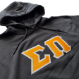 Sigma Pi Stitched Letter Hoodie | Black | Gold with White Border For Discount