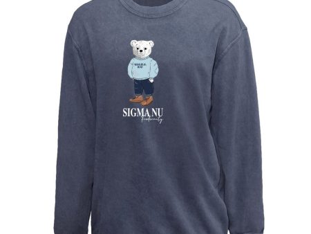 Sigma Nu Navy Sandwash Bear Crewneck Fashion