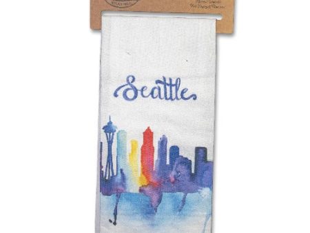 Watercolor Skyline Tea Towel on Sale