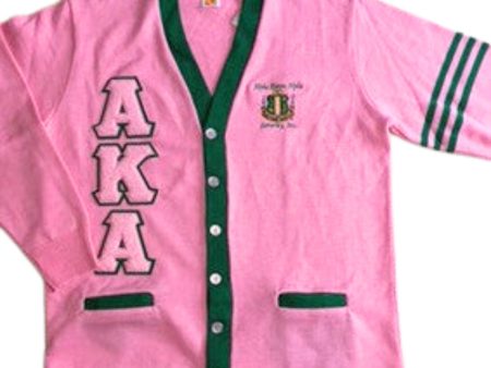 AKA Cardigan Pink & Green w Stripes (Chenille Letters) Discount