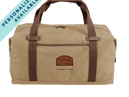 Sigma Nu Khaki Canvas Duffel With Leather Patch Fashion