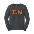 Sigma Nu Charcoal Heather Long Sleeve Tee with Sewn On Letters For Sale