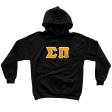 Sigma Pi Stitched Letter Hoodie | Black | Gold with White Border For Discount