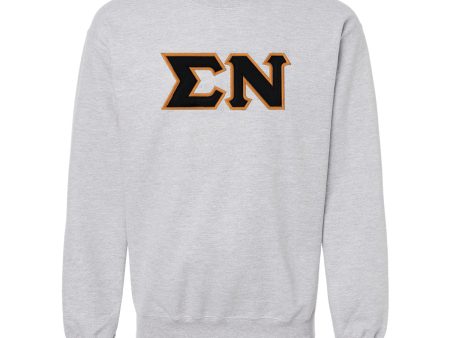 New! Sigma Nu Heather Grey Crewneck With Sewn On Letters on Sale