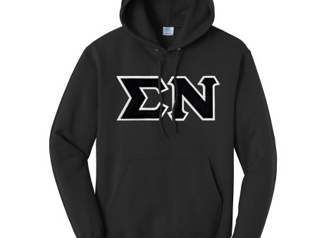 Sigma Nu Black Hoodie with Black Sewn On Letters For Sale