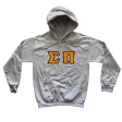 Sigma Pi Stitched Letter Hoodie | Ash | Gold with Purple Border on Sale