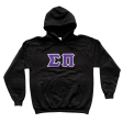 Sigma Pi Stitched Letter Hoodie | Black | Purple with White Border Supply