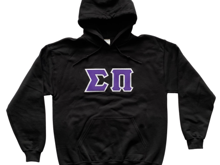 Sigma Pi Stitched Letter Hoodie | Black | Purple with White Border Supply