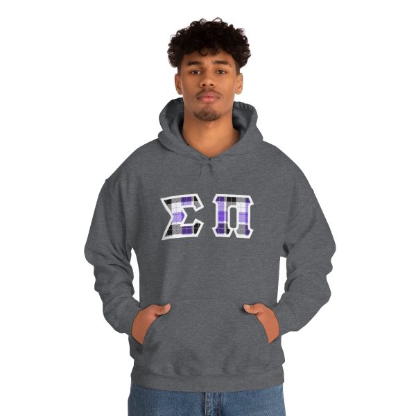 Sigma Pi Printed Letter Hoodie | Purple Plaid Hot on Sale