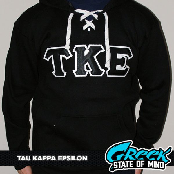 Tau Kappa Epsilon Stitched Letter Hockey Hoodie | Black | Black with White Border Online now