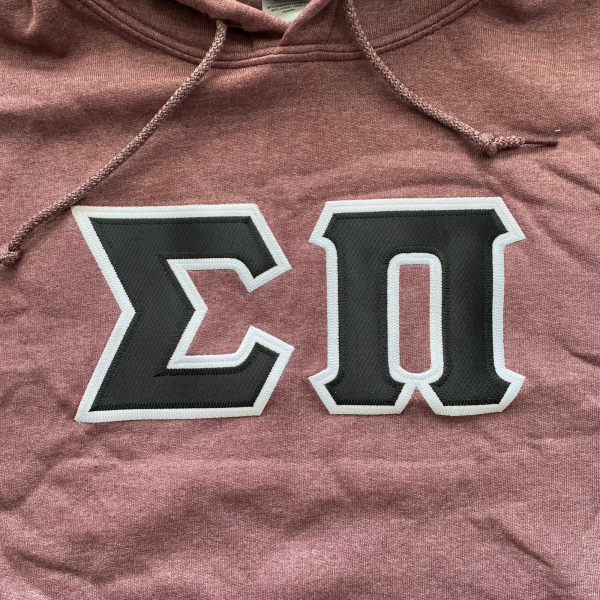 Sigma Pi Stitched Letter Hoodie | Heather Maroon | Black with White Border For Cheap