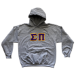 Sigma Pi Stitched Letter Hoodie | Purple with Gold Border on Sale