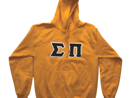 Sigma Pi Stitched Letter Hoodie | Yellow | Black with White border Sale