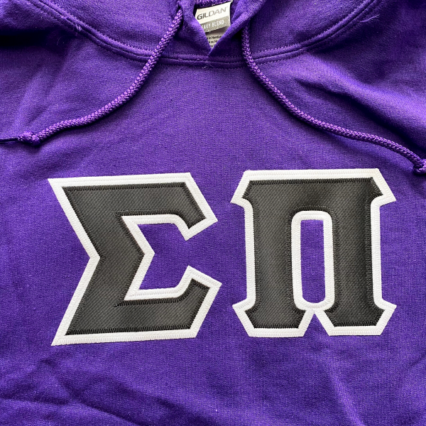 Sigma Pi Stitched Letter Hoodie | Purple | Black with White Border For Discount