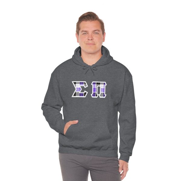 Sigma Pi Printed Letter Hoodie | Purple Plaid Hot on Sale