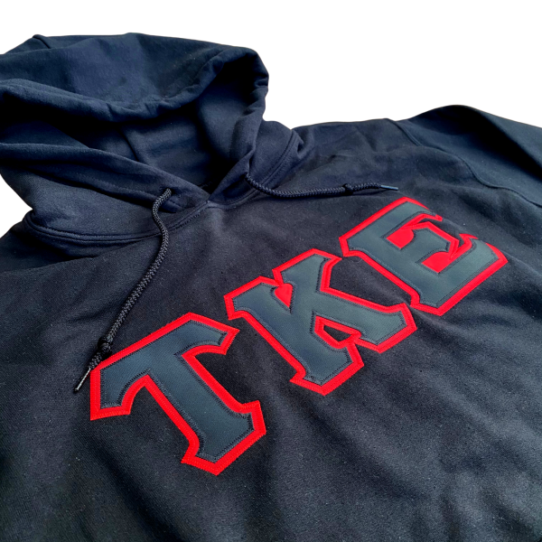 Tau Kappa Epsilon Stitched Letter Hoodie | Black | Black with Red Border Discount