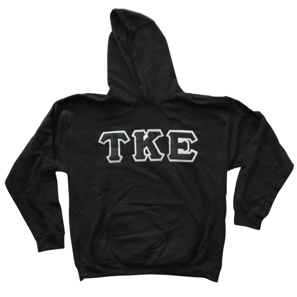 Tau Kappa Epsilon Stitched Letter Hoodie | Black | Black with White Border Sale