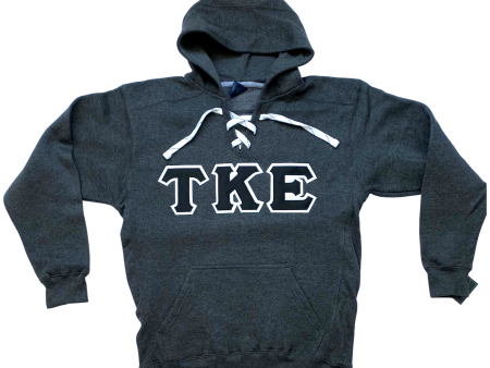 Tau Kappa Epsilon Stitched Letter Hockey Hoodie | Charcoal | Black with White Border Online Hot Sale