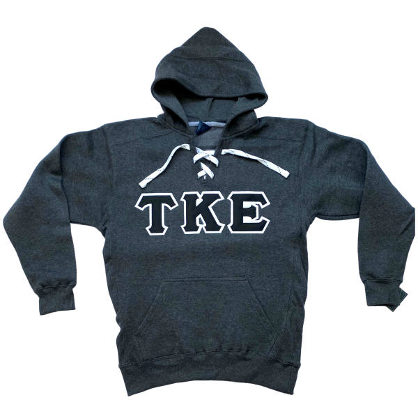 Tau Kappa Epsilon Stitched Letter Hockey Hoodie | Charcoal | Black with White Border Online Hot Sale