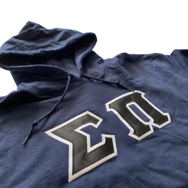 Sigma Pi Stitched Letter Hoodie | Navy | Black with White Border Discount