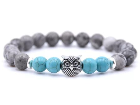 Owl Bracelet - Turquoise and Gray Stones For Sale