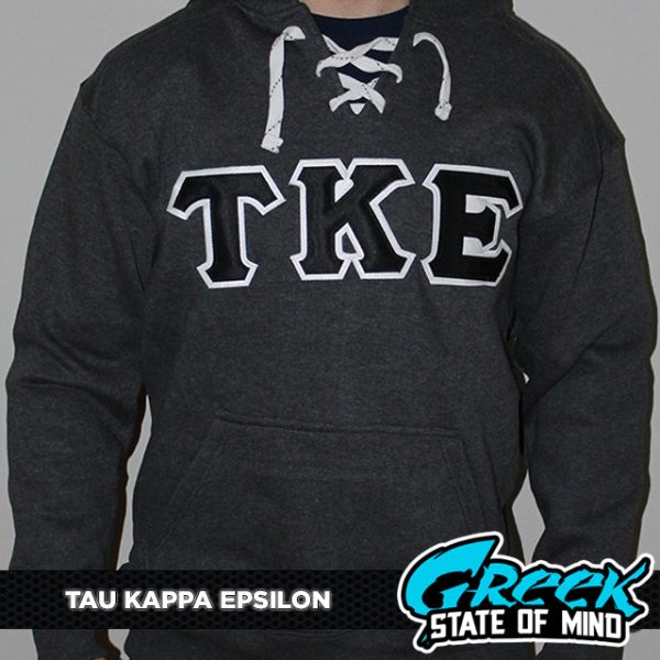 Tau Kappa Epsilon Stitched Letter Hockey Hoodie | Charcoal | Black with White Border Online Hot Sale