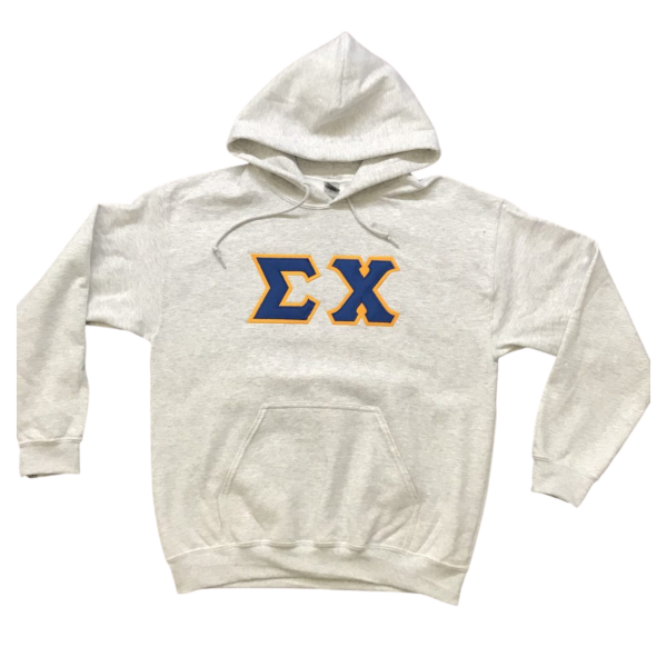 Sigma Chi Stitched Letter Hoodie | Ash | Dark Royal with Gold Border Fashion