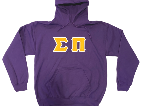 Sigma Pi Stitched Letter Hoodie | Purple | Gold with White Border Supply