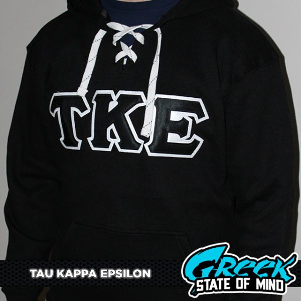 Tau Kappa Epsilon Stitched Letter Hockey Hoodie | Black | Black with White Border Online now