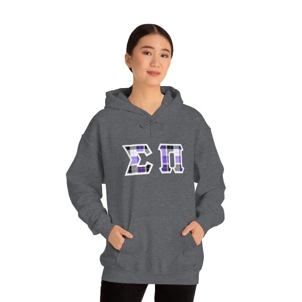 Sigma Pi Printed Letter Hoodie | Purple Plaid Hot on Sale