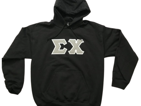 Sigma Chi Stitched Letter Hoodie | Black | Gray with White Border Discount