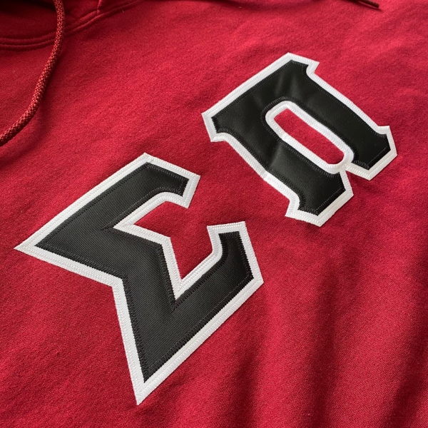 Sigma Pi Stitched Letter Hoodie | Garnet | Black with White Border For Discount