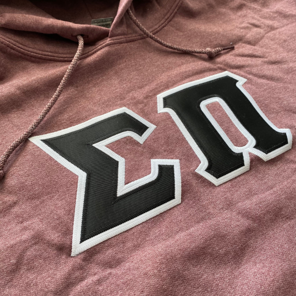 Sigma Pi Stitched Letter Hoodie | Heather Maroon | Black with White Border For Cheap