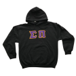 Sigma Pi Stitched Letter Hoodie | Purple with Gold Border on Sale