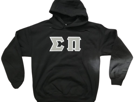 Sigma Pi Stitched Letter Hoodie | Gray with White Border on Sale