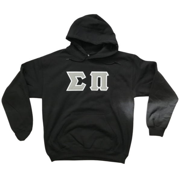 Sigma Pi Stitched Letter Hoodie | Gray with White Border on Sale