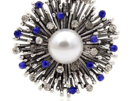 Rhinestone Pearl Brooch on Sale